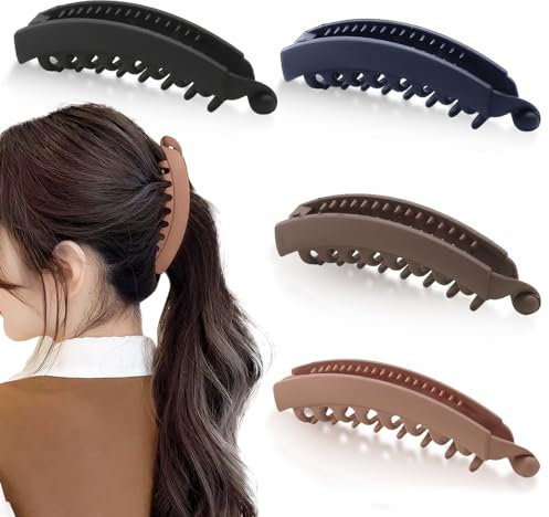 4 Stück Groß Banana Hair Clip Pferdeschwanz Haarspange Bananen Haarspange Vintage Bananenspange Haare Haar-klammer Groß Dickes Haar Banana Clip Thick Hair für Damen und Mädchen (Farbkombination 2)