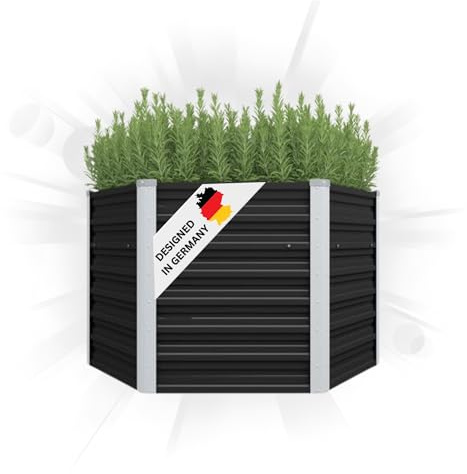 DELUKE 6-eckiges Hochbeet für Garten NOA Anthrazit | 129x129x45cm | Verzinkter Stahl | Wetterfest | Gartenbeet Kräuterbeet Blumenbeet Beet hoch Frühbeet für Garten Gemüsebeet