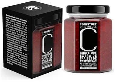 LEOS - Confiture Extra Fraise de Carpentras au Thym Sauvage - C DE LEOS - 328g avec étui - Cuite au Chaudron en Provence - 100% Artisanale & Naturelle - 75% de Fruits
