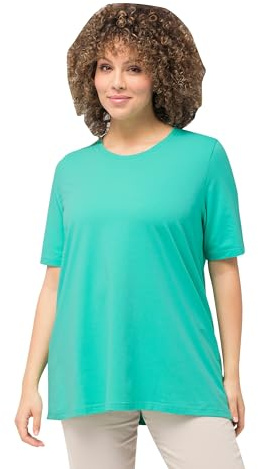 Ulla Popken Damen große Größen Übergrößen Plus Size T-Shirt, A-Linie, Rundhalsausschnitt, Halbarm türkisgrün 62+ 807264437-62+