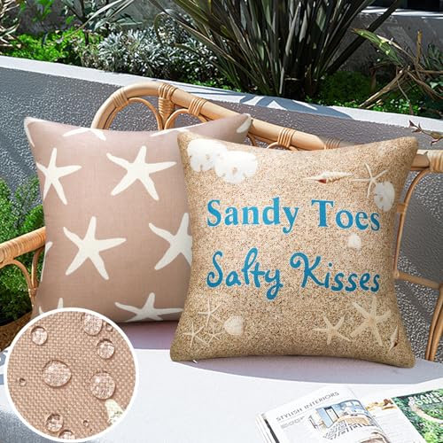 Outdoor Zierkissenbezüge wasserdichte 2er Set Kissenbezüge Nautisch Maritim 40X40 Doppelseitiges Muster Leinen Dekorative Kissenhülle für Sofa Wohnzimmer Zuhause Dekoration