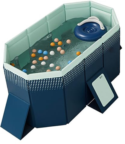 Srliya Piscine Pliable de 1,6 M Rectangle Bleu Piscine Familiale en PVC épaissi Piscine Pliable, Piscines Portatives à Coque en Plastique Dur pour Enfants Non Gonflables
