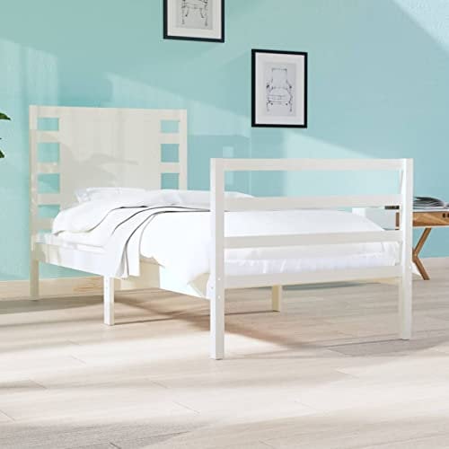 ARKEM Massivholzbett Betten Bettgestell Holz Bed Frame Möbel für das Schlafzimmer Holzbett Weiß Kiefer 90x190 cm