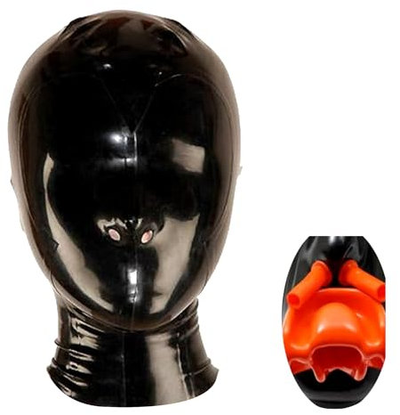 MFMYEE Bondage Gag Latex Maske,Bdsm Maske Fetisch Kopfbedeckung Latex Rollenspiel Sexspielzeug (Schwarz) (S)