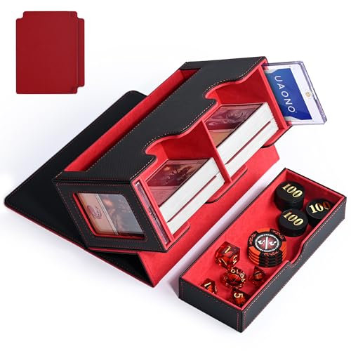 UAONO MTG Deck-Box mit 2 Commander Display und Würfelablage, patentiertes Design, Doppeldeck-Box für 250+ einhüllige Karten, Leder-Magnetkarten-Aufbewahrungsbox passend für TCG CCG Magic Cards