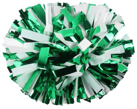 Hooshing 2 x grüne und weiße Pompons, Cheerleader, professionelle Cheerleader-Pompons mit Taktstockgriff für Cheer Squad Team Sport Performance Training
