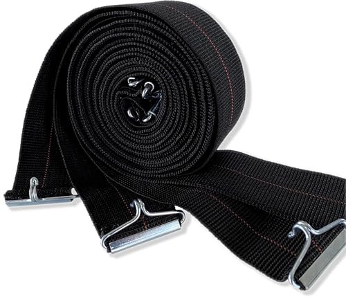 IPEA Elastische Gurte für Bettrahmen von 190 bis 200 cm – 4 Stück – Made in Italy – Elastisches Seil mit Eisen-Haken für Betten mit Lattenrost – Farbe Schwarz – Breite 50 mm