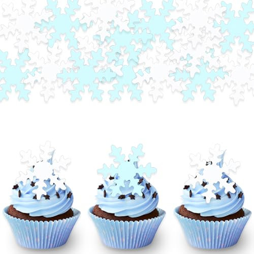 DazzJoy 50 Stück Schneeflocken Essbare Tortendeko Geburtstag,Esspapier Tortendeko Frozen,Snowflake Tortendeko Essbar,Frozen Kuchen Deko Essbar,Muffin Deko Essbar für Hochzeit,Weihnachten