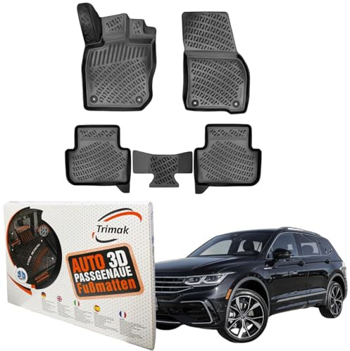 TRIMAK 3D Fussmatten für VW Tiguan III ab 2024 | Gummimatten aus TPE Gummi, Passgenau, Wasserdicht, Hoher Rand, Rutschfest, Leicht zu Reinigen