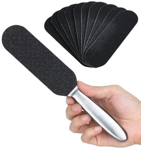 NHQZ Fußfeile für Verhärtete Oder Trockene Haut-Edelstahl Hornhautentferner Doppelseitig und 40 Ersatz-Schleifpapier Nagelfeilen Grobe und Feine Hornhautfeile-Hornhaut Entferner für Hand und Fuss
