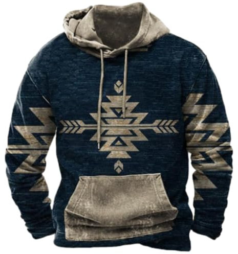 JUZILO Hoodies für Männer Western Aztec Hoodie Grafik Pullover Sweatshirt Vintage Kasual Print Plus Size Hoodies Langarm Tops mit Taschen