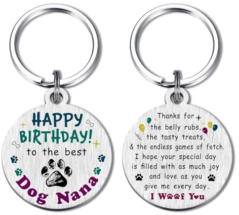 Alotozo Dog Nana Geburtstagsgeschenke – Happy Birthday Schlüsselanhänger von Dogs to Nana – lustiger Hund, Oma, Muttertag, Geburtstag, Geschenkidee, silber, 36