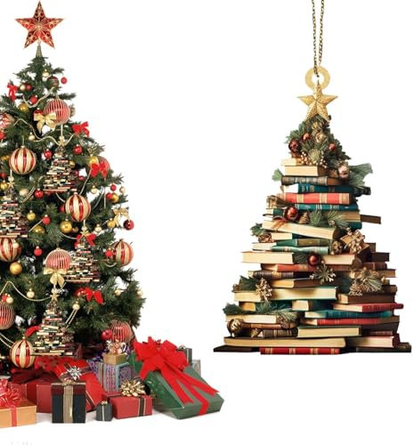XIAOXIAOYU Adornos De Libros Para Árbol De Navidad,Adornos De Árbol De Navidad De Libros,Decoración colgante de estantería de árbol de Navidad de acrílico 2D - Colgante con dije de coche para árbol de