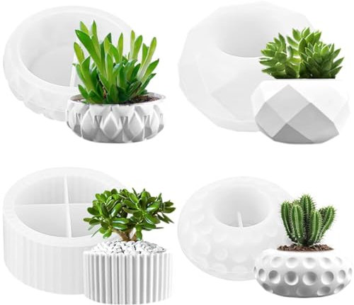 Bangbobi Moldes de Silicona escayola - Juego de 4 Piezas para macetas Creativas de Bricolaje con Exquisita artesanía, fácil de desmoldar y Amplia aplicación