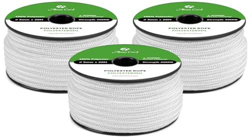 Abma Cord Polyesterseil 5mm x 20m Seil Geflochtene Schnur Reißfest für Outdoor, Boot, Festmacher, Zelt, Garten - Weiß