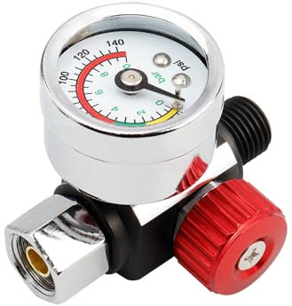 Treki G1/4 10 Bar Druckminderer Druckluft Lackierpistole Druckregler für Luftkompressor, Luftdruckregler mit Manometer Druckluft Regelventil für Spritzpistole Lackierpistole