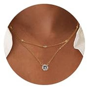 ALEXCRAFT Ketten Gold Halskette für Damen, 14K Vergoldet Sterling Silber 925 Halsketten mit Zirkonia Kugel Anhänger, Doppel Layering Stapelbare Layered Ketten Zweilagige Halsketten Gold Ketten Boho