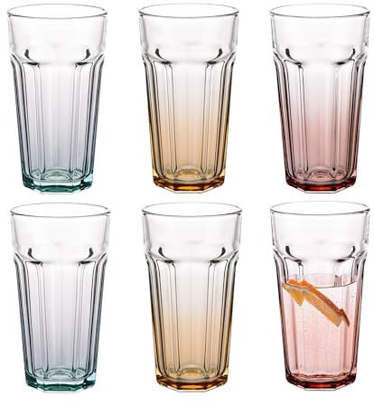 TREND FOR HOME Cocktailgläser Groß Trinkglas Cuba Libre Gläser | 700 ml| Set von 6 | Cocktail Highball Wasser Glässerset XXL Tumblers Retro Design |GIGI Kollektion |WATERCOLOR OMBRE-Handwäsche