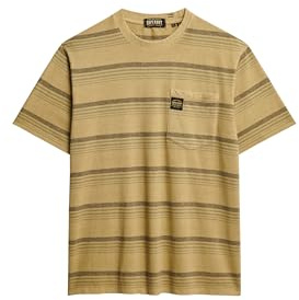 Superdry Herren T-Shirt mit Tasche und Kontraststreifen Verwaschenes Cappuccino Gestreift XL