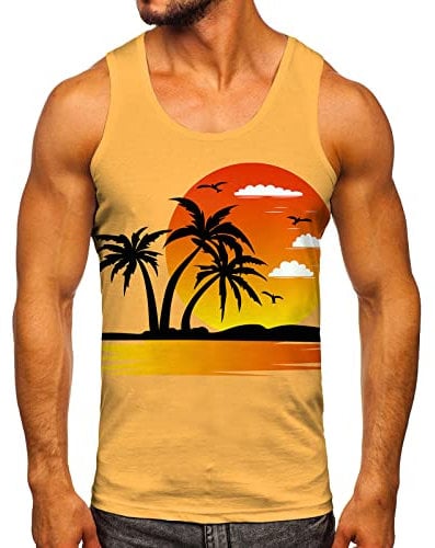 Mens Vests, Casual Sleeveless Tshirt, Funny Hawaii Graphic Holiday Vests, Summer Palm Tree Beach Tops, Gym Tank Top Men for Running Fitness Sports