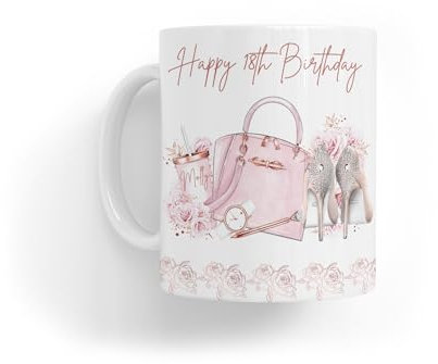 Personalised Pink Shoes & Handbag Design White Ceramic Tea|Coffee Mug Gift for Her|Girls|Ladies|Women|18th|21st|30th|40th|50th|60th|70th|80th Birthday
