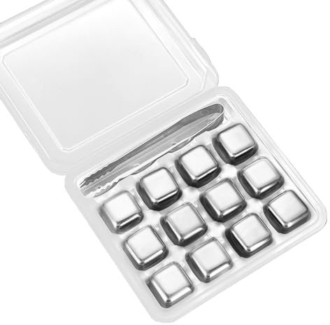 ZwaitL 12 Stück wiederverwendbar mit Zange Weinzubehör Metall Eis 304 Edelstahl Textur zum Trinken geeignet