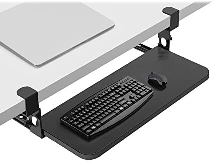 KLYDBMYT Desk Extender Under Desk Keyboard Tray with Sturdy C-Clamp Easy Install, Under Desk Sliding Keyboard Drawers Pull-Out Platform for Office, Home, School