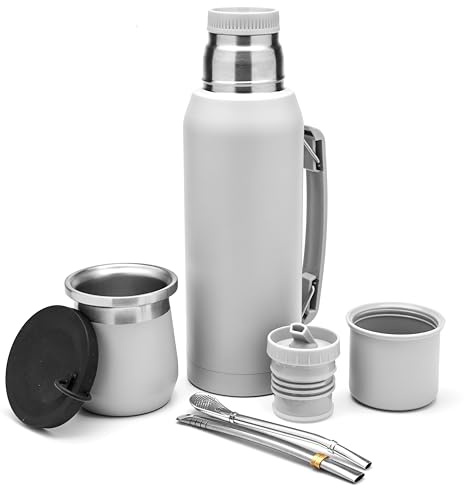 BALIBETOV 1000 ml Set de Yerba Mate – Termo de Doble Pico, Mate de 270 ml y 2 Bombillas – Aislamiento de Doble Pared – Tapa de Silicona – Mantiene la Temperatura hasta 12 Horas