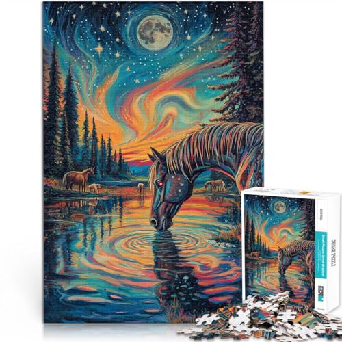 Puzzle 1000 Teile Erwachsene Fantasie buntes Pferd Aus Karton ab 14 Jahren Interessante Stressreduzierung Geschenke für Freunde und Familie。Größe：38x52cm/14.9x20.4Zoll