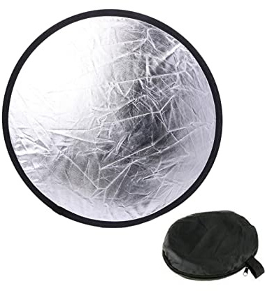 2-in-1 faltbarer Lichtreflektor, mit Aufbewahrungstasche, 30 cm, runder Reflektor, Fotografie, Silber, Weiß, für tragbare Porträtfotografie und Außenbeleuchtung (Größe: 1 Stück)
