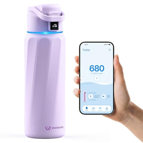 WaterH Boost Smart Water Bottle Tracker with Reminder, Purple, 946ml | Double Wall Vacuum Insulated Stainless Steel, BPA-Free, Leakproof, Wide Mouth for Office, Ideal for Halloween