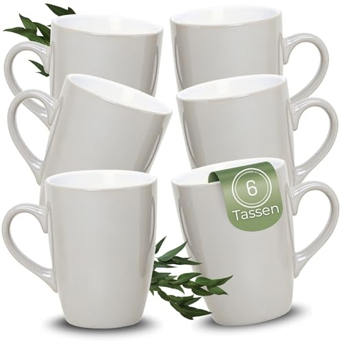 matches21 HOME & HOBBY Kaffeetassen 6er Set aus Keramik 340ml - Teetassen für 6 Personen in Taupe, Kaffeebecher Spülmaschinenfest