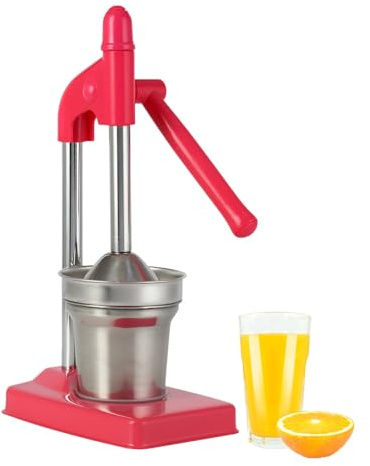 Manual Hand Press Cast Iron & Stainless Steel Citrus Juicer - Heavy Duty Countertop Lemon/Lime Squeezer for Fresh Lemonade, Orange Juice, Easy Clean Home Kitchen Tool​ (Red)