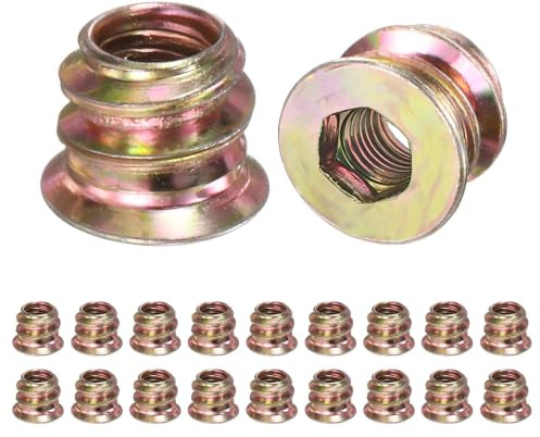 20 Pack M5 x 8mm Threaded Inserts for Wood, Plastic & Metal with Wrench | Hex Drive Insert Nuts – Short Zinc Plated Carbon Steel Fasteners for Thin Panels, Stripped Hole Repair & Furniture Assembly