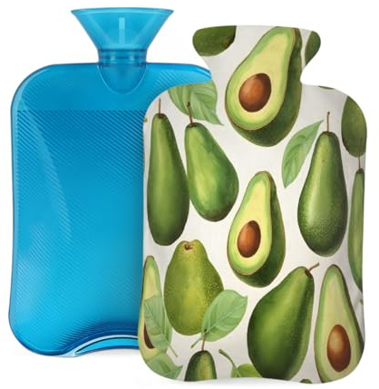 Wärmflasche mit Bezug, 2 l, Avocado-Druck, Wärmflaschen für Erwachsene, Wärmer/Schmerzlinderung