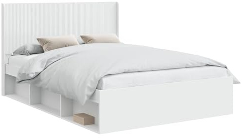 vidaXL Bettgestell mit Stauraum und Kopfteil Weiß 150 x 200 cm, Moderner Bettgestell, stylische Kopfteil, rechteckiger Stauraum, platzsparende Möbel für Dein Schlafzimmer