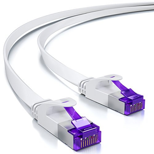 deleyCON 3,0m Cable de Red Plano (Cat7 con 10 Gbit/s) LAN Gigabit - RJ45 Ethernet Cable de Conexión Cable de Instalación Plano - para Internet Switch Router Modem Patch Panel - Blanco