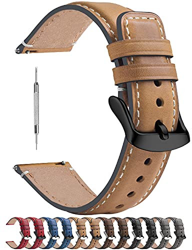 Fullmosa Uhrenarmband 20mm für Samsung Watch 6/5/4 40mm 44mm,Watch 5 Pro 45mm,Huawei Watch 2/GT2 GT3 42mm /Garmin vivoactive 3,Leder Armband,Leder Armband,Hellbraun + Rauchgraue Hardware