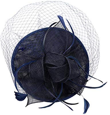 Tubayia Damen Elegant Fascinator Hut Kopfschmuck Kopfbedeckung für Hochzeit Kirche Party (Dunkelblau)