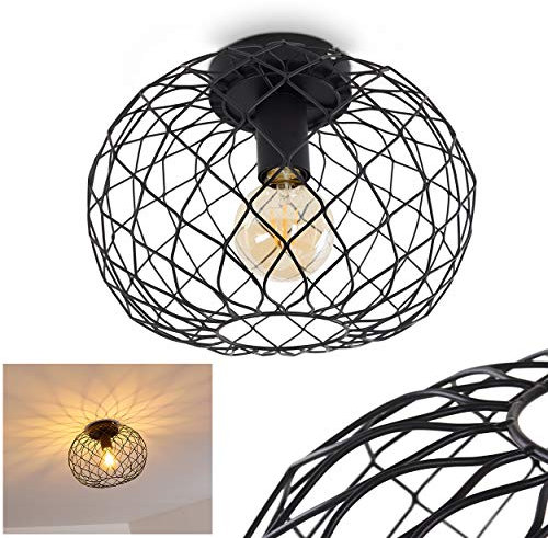 Deckenleuchte Nordslesvig, Deckenlampe aus Metall in Schwarz, 1-flammig, 1 x E27-Fassung, moderner Spot mit Gittern u. Lichteffekt an der Decke, ohne Leuchtmittel