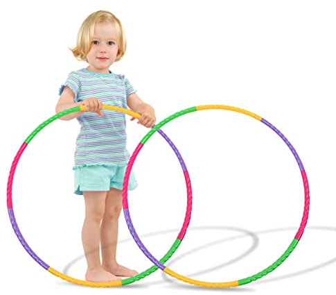 RayE Lot de 2 cerceaux hula hoop, pour enfants, 8 sections démontables, avec sac à cordon, adaptés au Hula Hoop, au fitness intérieur et extérieur, à la gymnastique, à la danse et au yoga