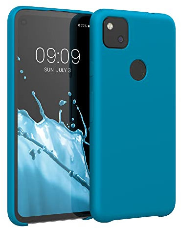 kwmobile Hülle kompatibel mit Google Pixel 4a Hülle - Silikon Handy Case - Handyhülle weiche Oberfläche - kabelloses Laden - Karibikblau