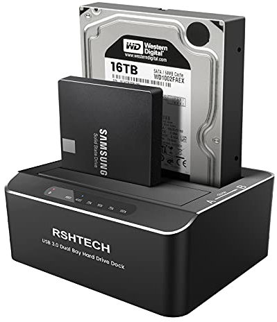 Hard Drive Docking Station, RSHTECH Aluminum Dual Bay SATA Hard Drive Dock for 2.5/3.5 Inch SATA I/II/III HDD SSD Support 2x 16TB Hard Drives,Offline Clone and UASP,Tool-free (RSH-DS01)
