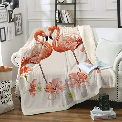 ZAHHYG Plaid Flamant Rose Orange Plaid Polaire Micro Fibre Plaid Canape Chaud Épais Couverture Durable Couverture Polaire Adaptée aux Canapés et Aux Lits(130x150cm)