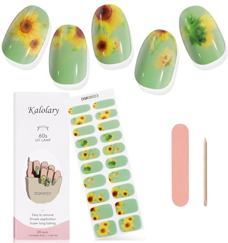Kalolary Gel Nail Polish Strips, Nail Gel Art Sticker Waterproof Full Nail Wraps Decal Sets with Nail File and Stick for Women Girls Nail Art Decor (UV/LED Lamp Required) (Sunflower Green)