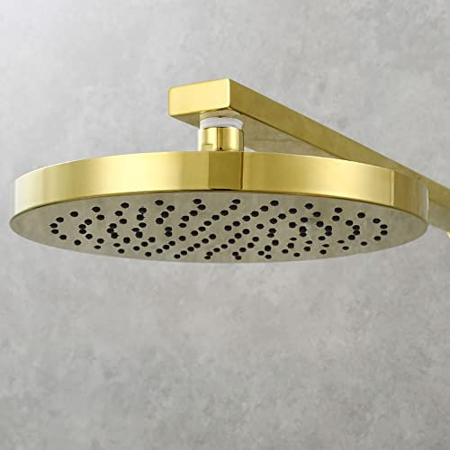 Klobvtt 200 mm (8 Zoll) Regenduschkopf, aufgeladener, Fester, runder, wassersparender Duschkopf, hoher Durchfluss, 360 ° drehbar, verstellbare Winkel, Metallduschköpfe (gebürstet, Zirkoniumgold)