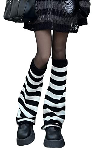 Preppy Style Ribbed Knee High Leg Warmers for Teen Girls - Pink (Black White, One Size)