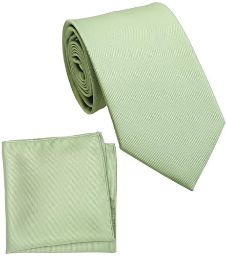 ZENXUS Normale Krawatte und Einstecktuch für Herren, einfarbiges Krawatten-Set, 8,1 cm Standardbreite, 23 Salbeigrün, Regulär