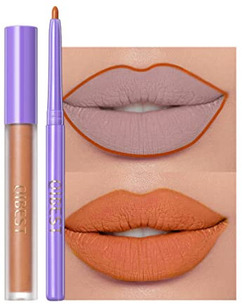 Matte Lip Liner & Lip Gloss Kit Weiß Grün Schwarz Lila Vampir-Lippenstift Antihaft-Becher, nicht verblassender flüssiger Lippenstift, langlebig für Halloween(#7 Orange)