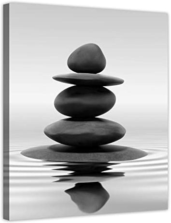 LZIMU Black and White Zen Wall Art Stones in Water Pictures Print on Canvas for Bathroom Yoga Meditation Spa Room Living Room Bedroom Wall Decorations Framed (Zen-1, 12x18 (30x45cm))
